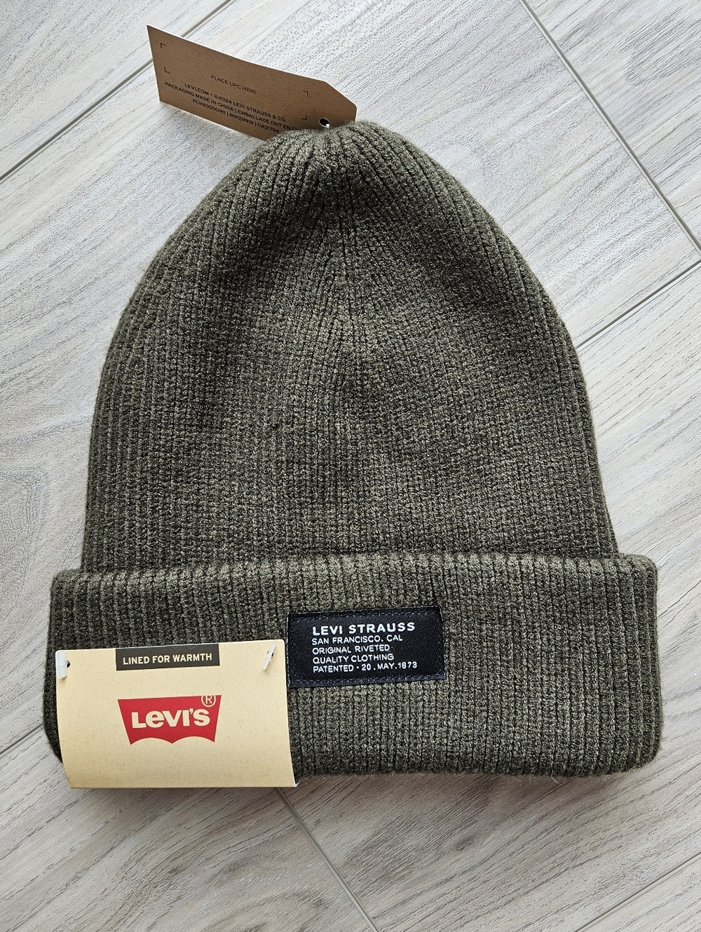 Levi Strauss & Co. Men’s Lined Beanie Hat - Olive Green Ribbed Knit - NWT $30